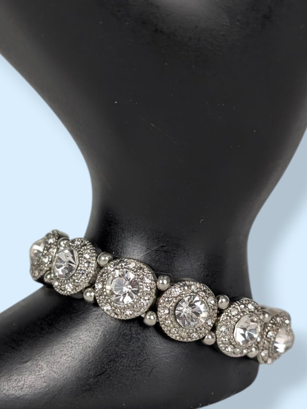 White Rhinestone Halo Stretch Bracelet - Picture 2 of 5